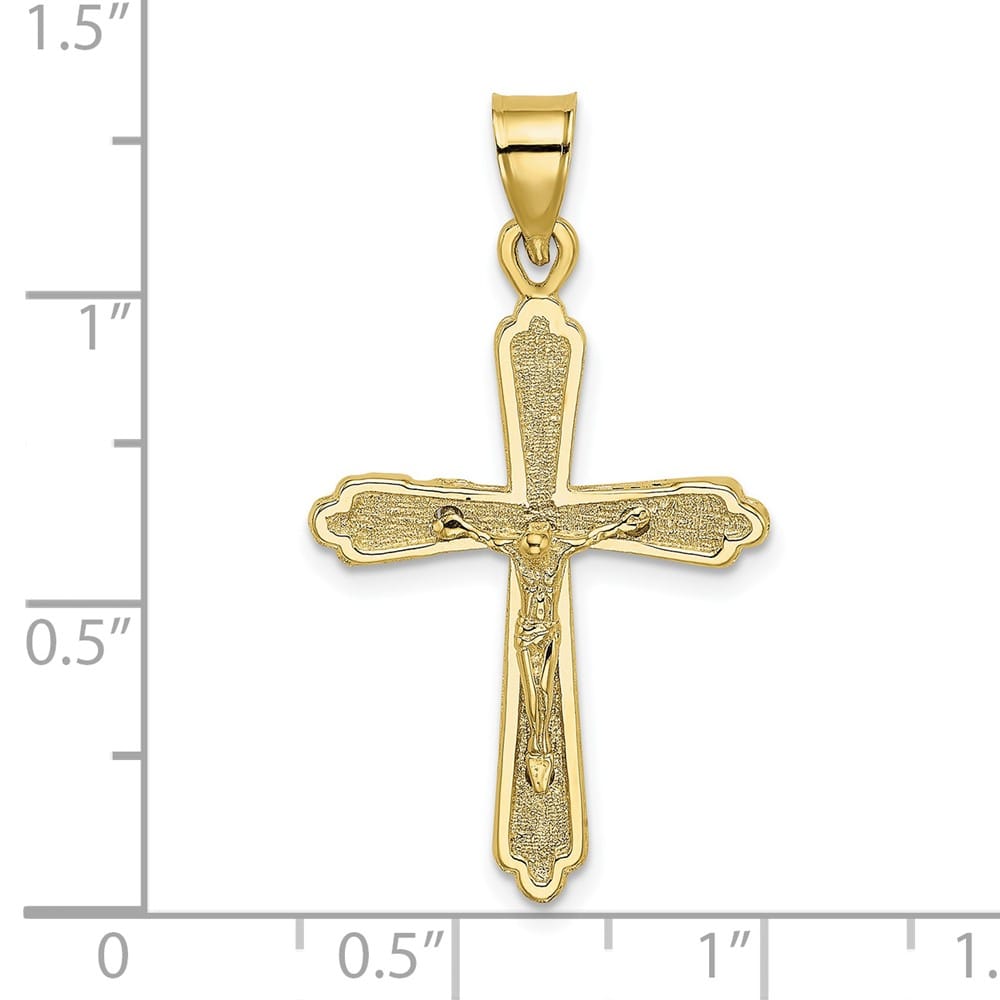10K Yellow Gold Solid Polished Textured Large Budded Crucifix Charm