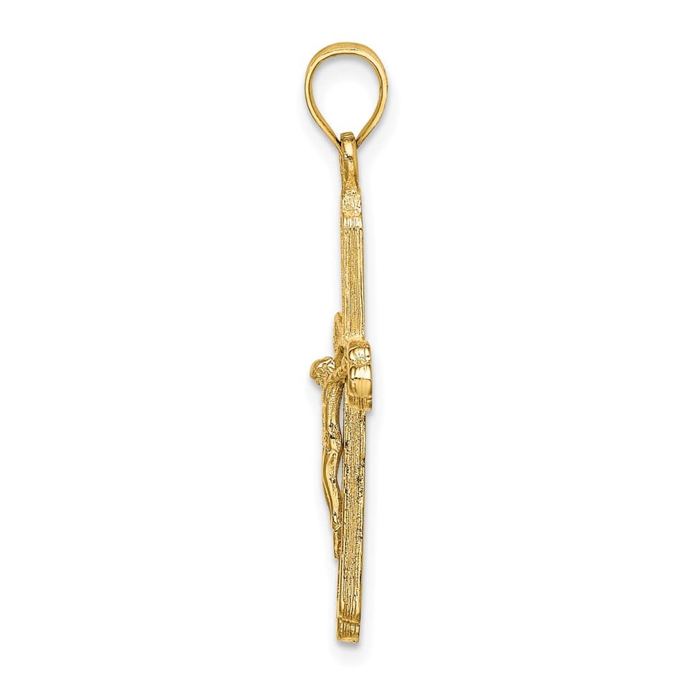 10K Yellow Gold Solid Polished Textured Large Budded Crucifix Charm