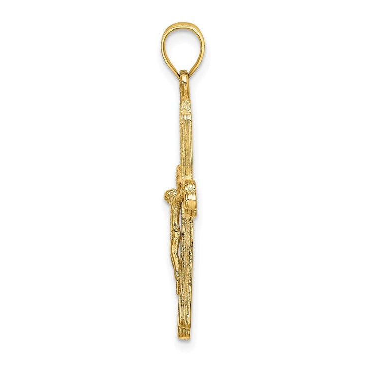10K Yellow Gold Solid Polished Textured Large Budded Crucifix Charm