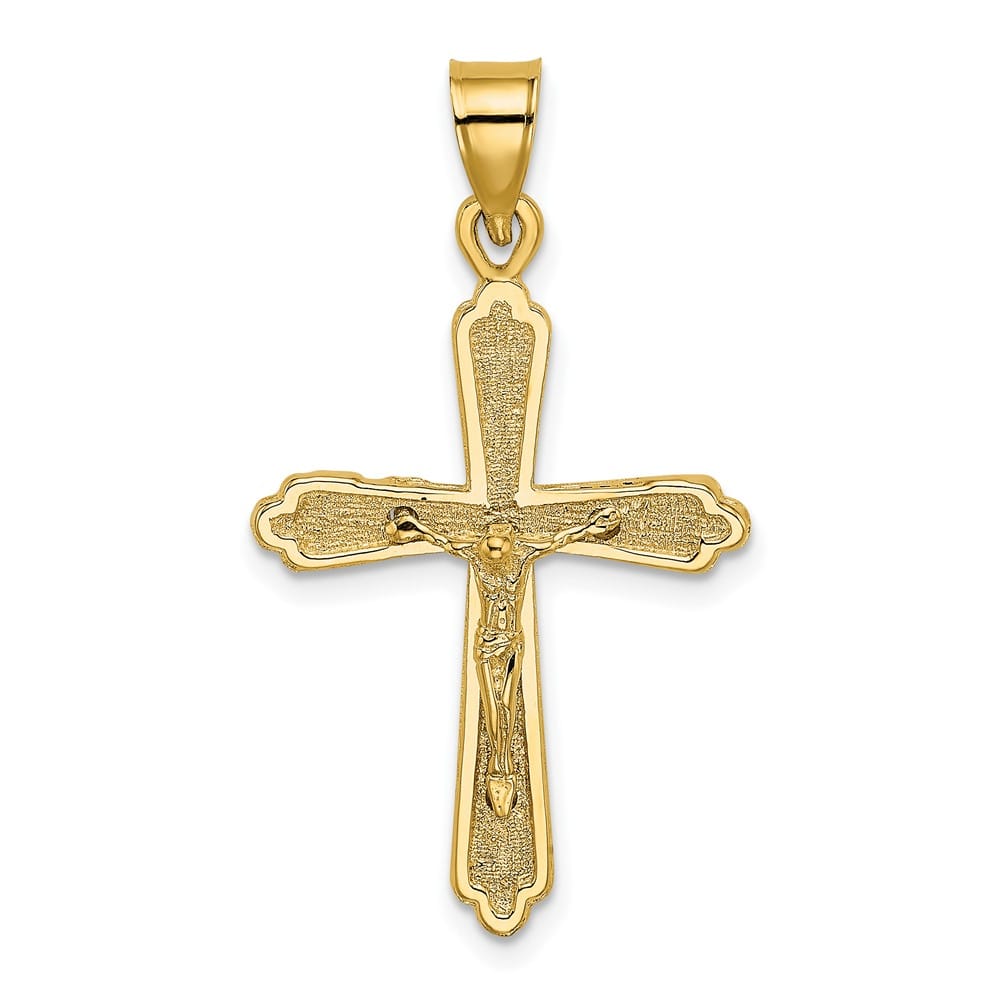 10K Yellow Gold Solid Polished Textured Large Budded Crucifix Charm