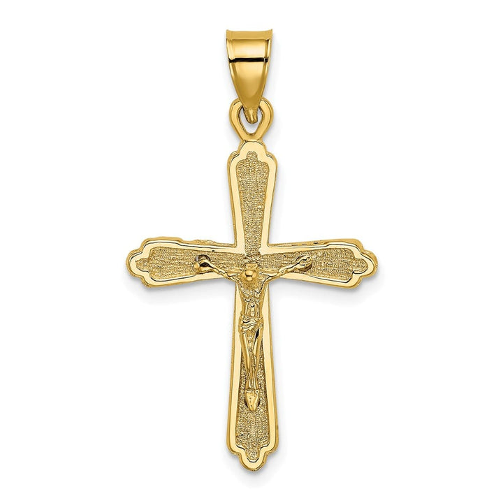 10K Yellow Gold Solid Polished Textured Large Budded Crucifix Charm