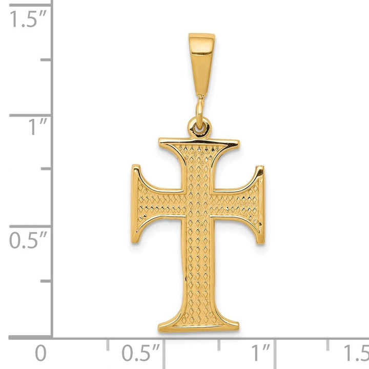10K Yellow Gold Solid Polished Textured Large Cross Pendant