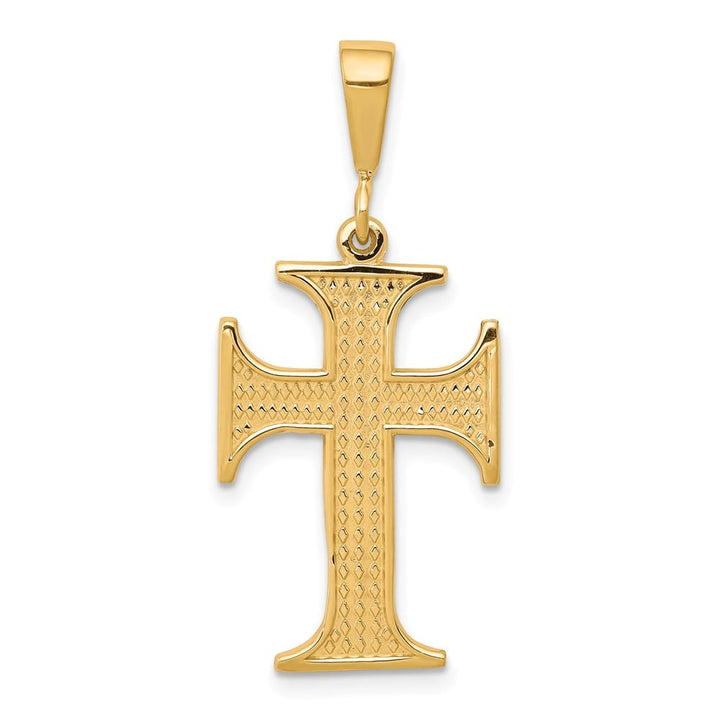 10K Yellow Gold Solid Polished Textured Large Cross Pendant