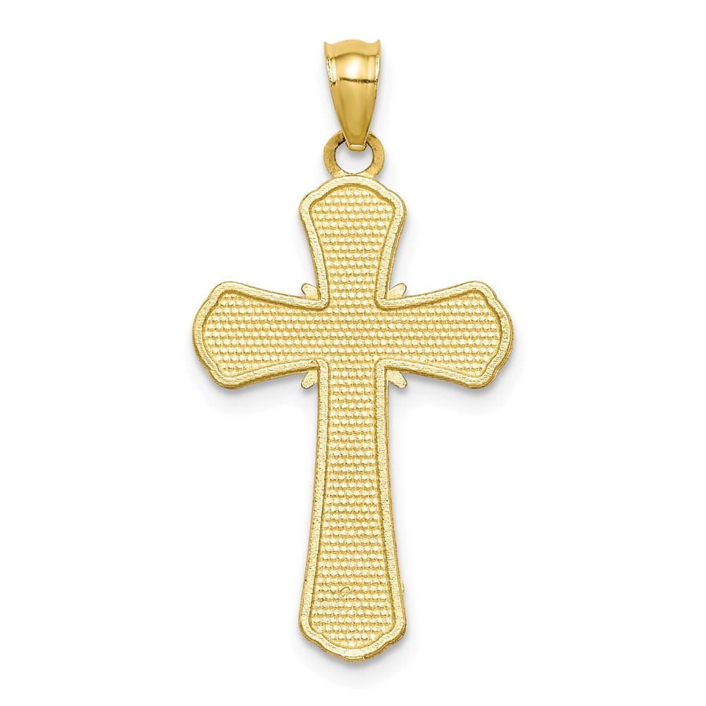 10K Yellow Gold Solid Polished Textured Large Crucifix Pendant