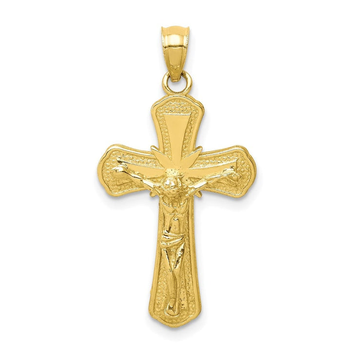 10K Yellow Gold Solid Polished Textured Large Crucifix Pendant