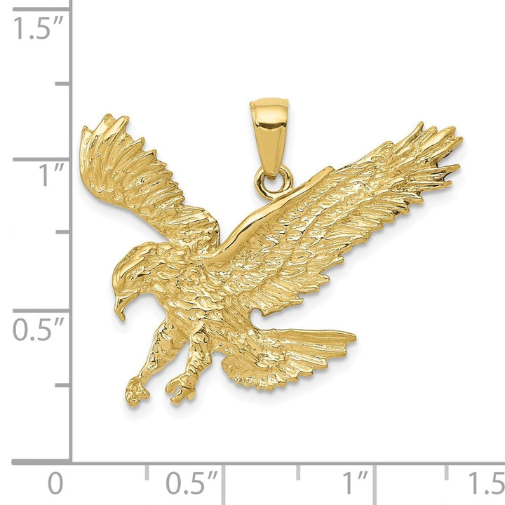 10K Yellow Gold Solid Polished Textured Large Eagle Landing Pendant
