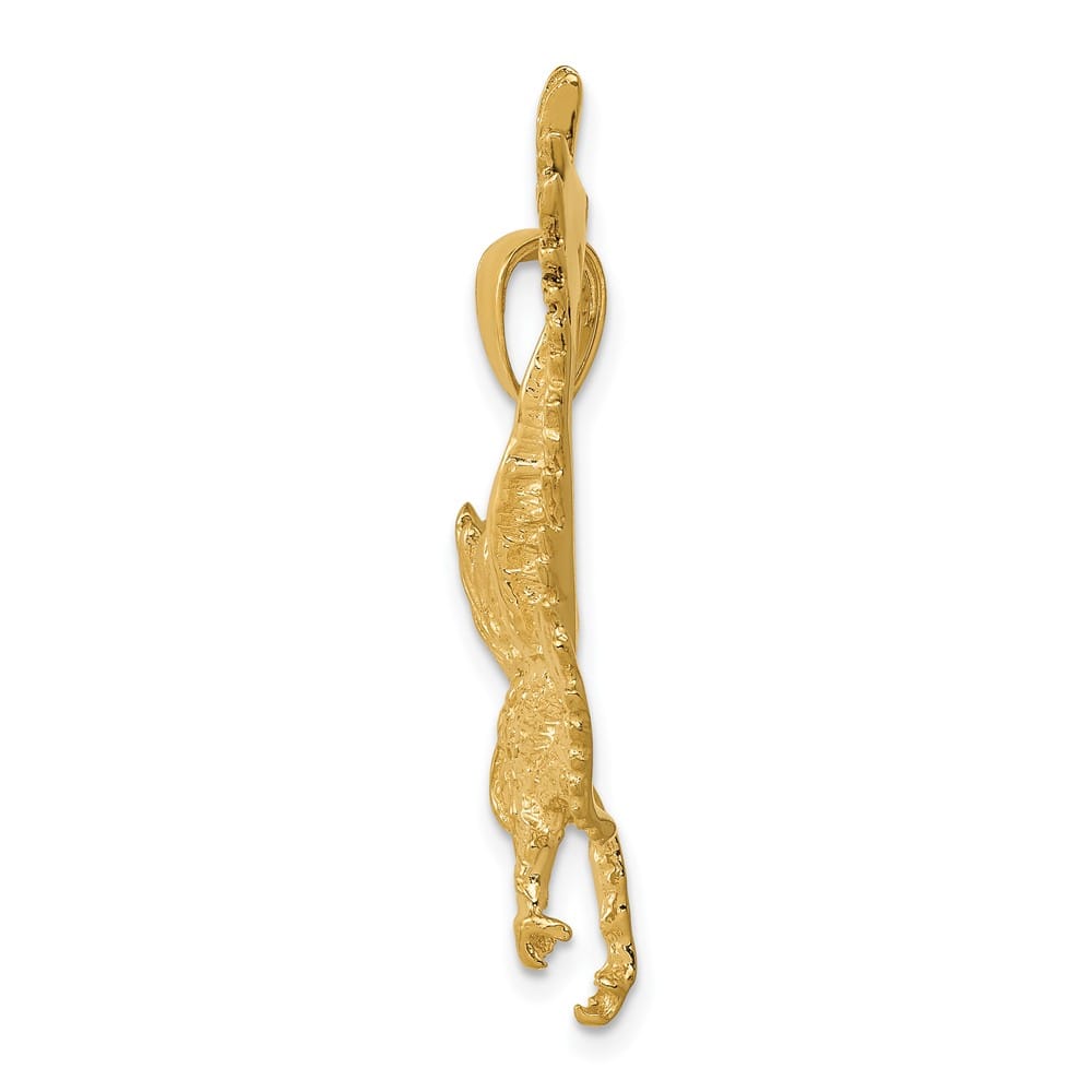 10K Yellow Gold Solid Polished Textured Large Eagle Landing Pendant