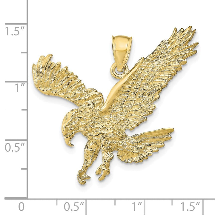 10K Yellow Gold Solid Polished Textured Large Eagle Landing Pendant