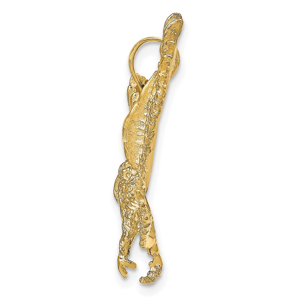 10K Yellow Gold Solid Polished Textured Large Eagle Landing Pendant