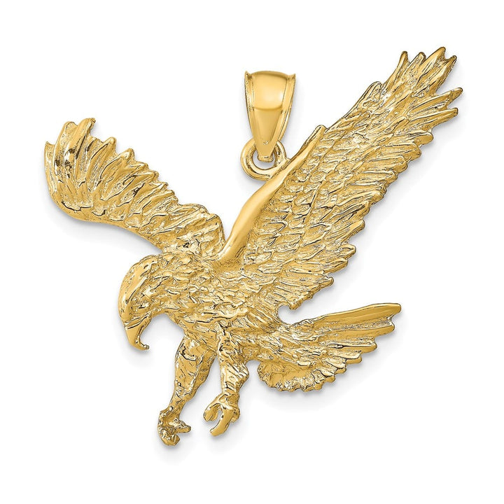 10K Yellow Gold Solid Polished Textured Large Eagle Landing Pendant