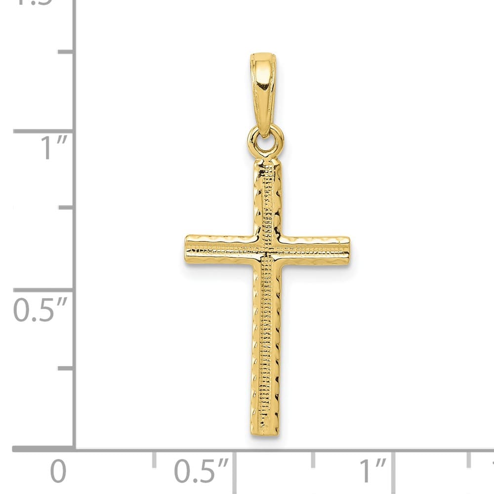 10K Yellow Gold Solid Polished Textured Large Latin Cross Pendant