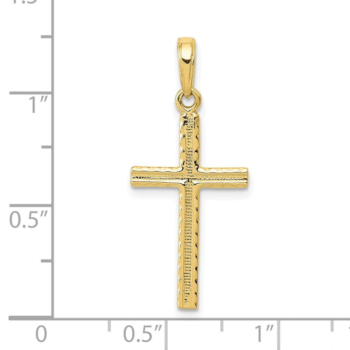 10K Yellow Gold Solid Polished Textured Large Latin Cross Pendant