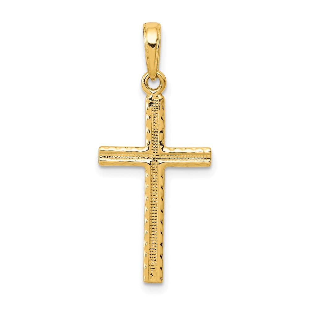 10K Yellow Gold Solid Polished Textured Large Latin Cross Pendant