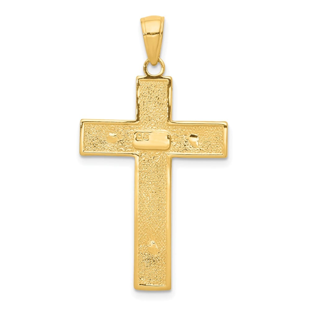 10K Yellow Gold Solid Polished Textured Large Latin Crucifix Pendant