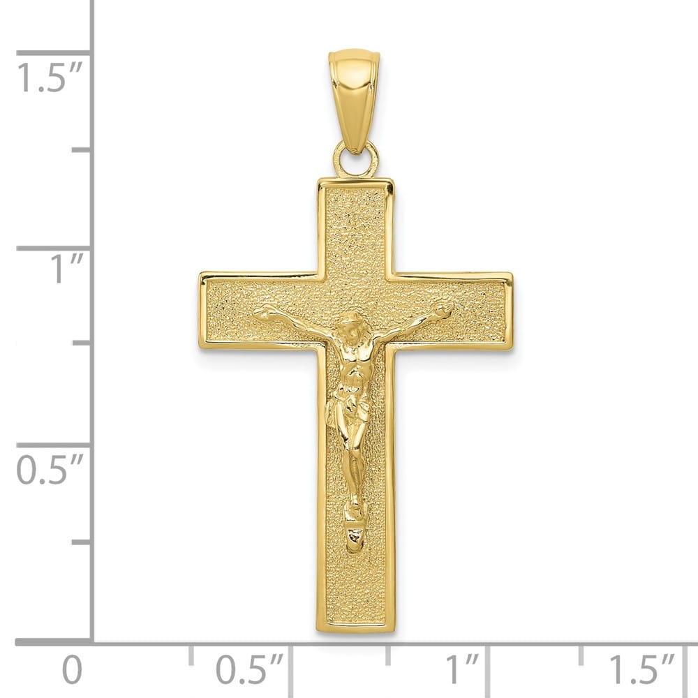 10K Yellow Gold Solid Polished Textured Large Latin Crucifix Pendant