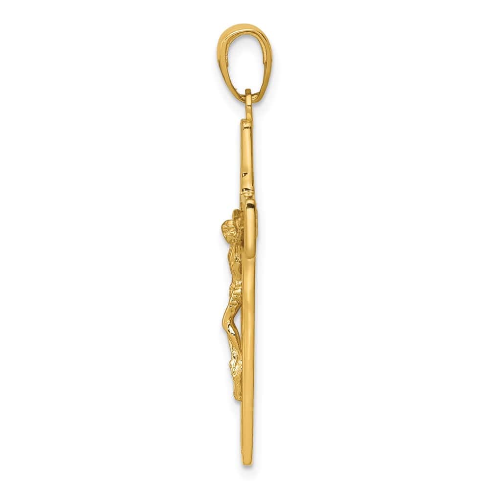 10K Yellow Gold Solid Polished Textured Large Latin Crucifix Pendant