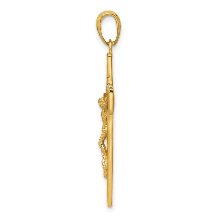 10K Yellow Gold Solid Polished Textured Large Latin Crucifix Pendant