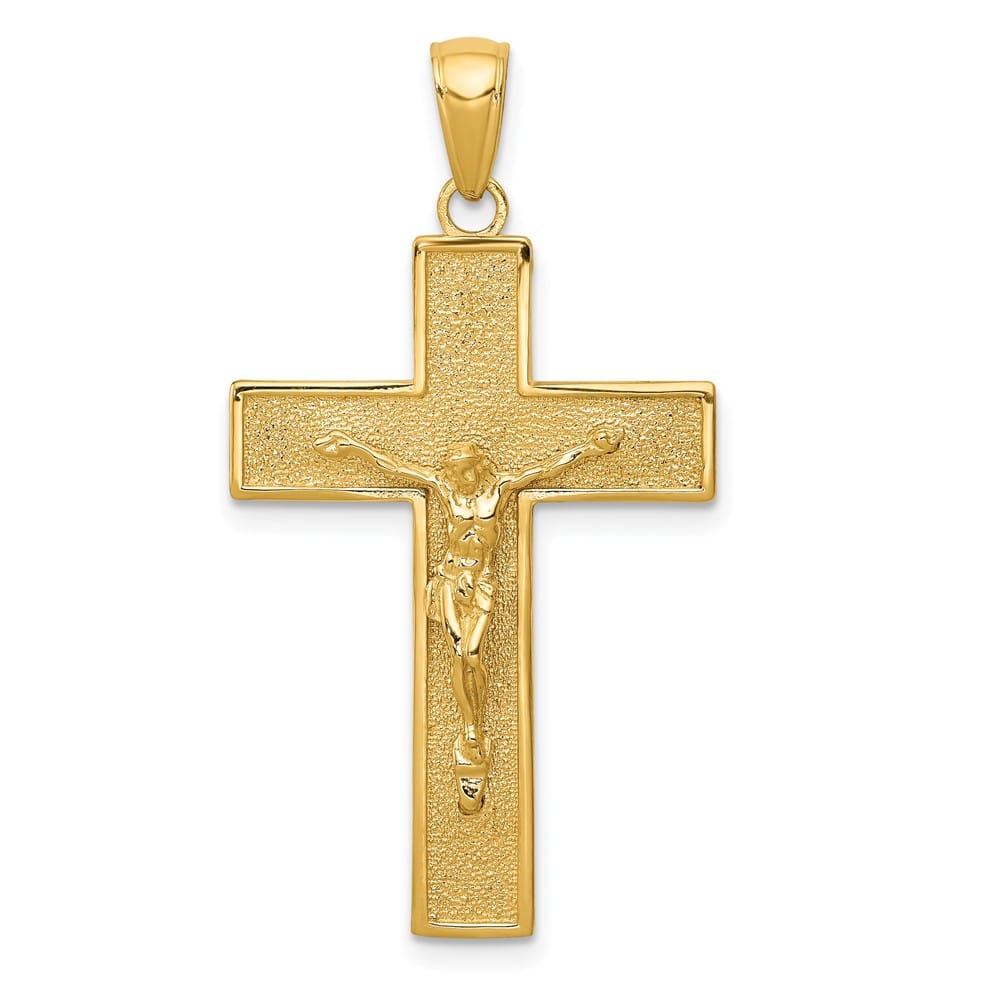 10K Yellow Gold Solid Polished Textured Large Latin Crucifix Pendant