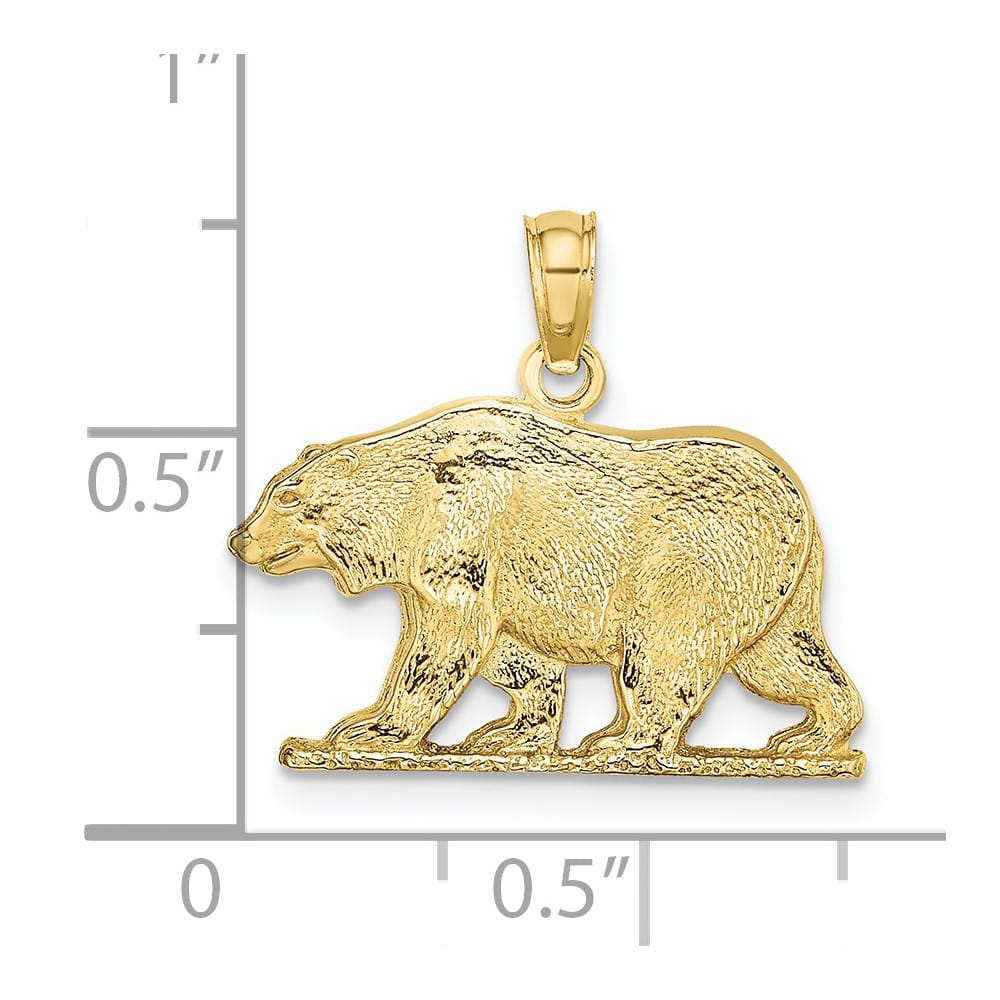 10K Yellow Gold Solid Polished Textured Medium Bear Charm