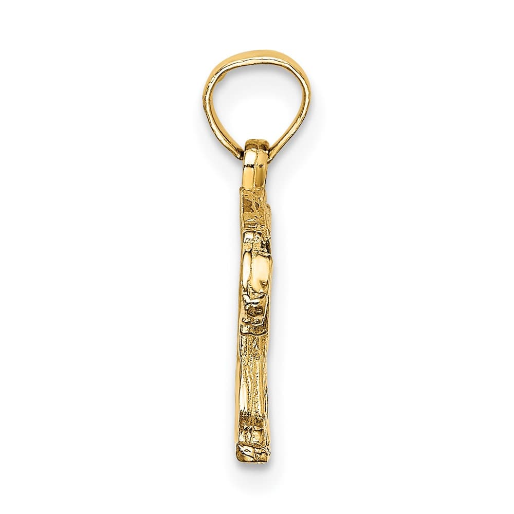 10K Yellow Gold Solid Polished Textured Medium Bear Charm