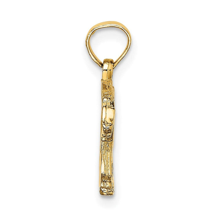 10K Yellow Gold Solid Polished Textured Medium Bear Charm