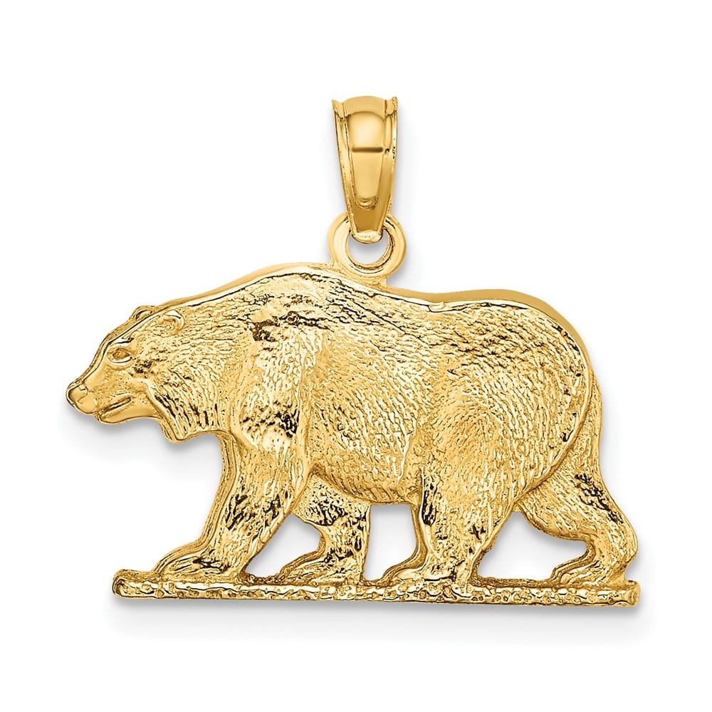 10K Yellow Gold Solid Polished Textured Medium Bear Charm