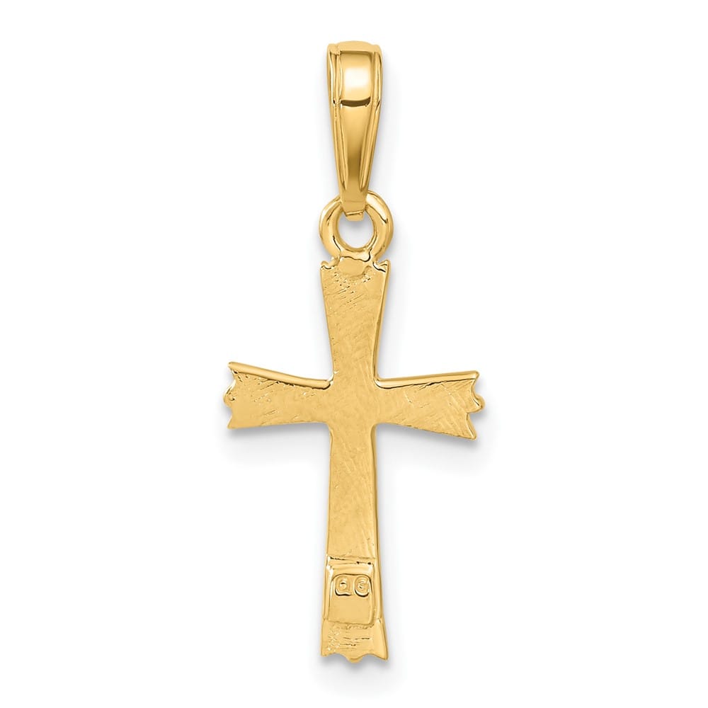10K Yellow Gold Solid Polished Textured Medium Budded Cross Pendant