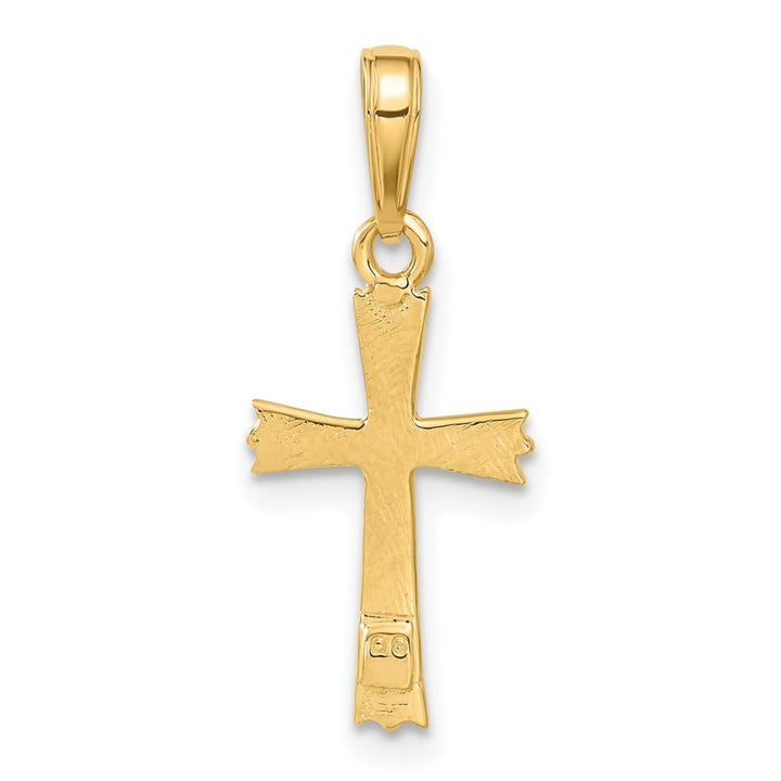 10K Yellow Gold Solid Polished Textured Medium Budded Cross Pendant