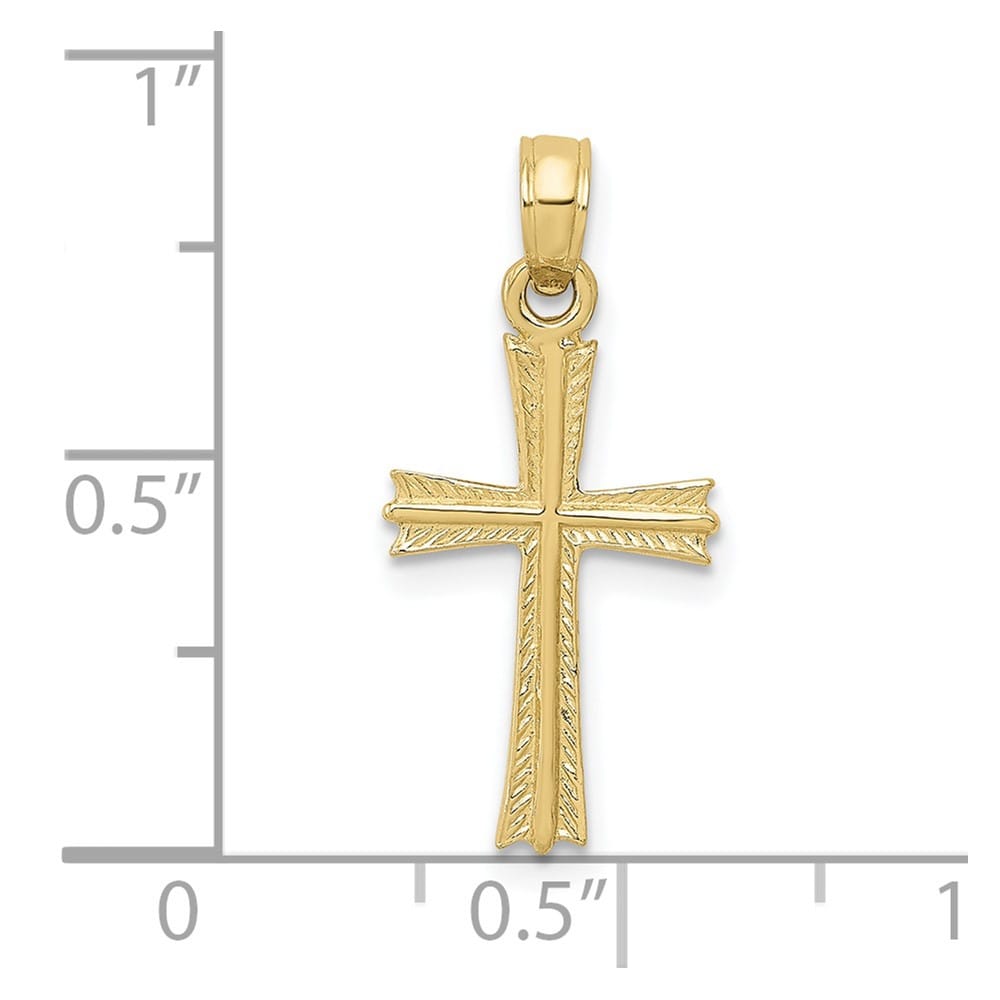 10K Yellow Gold Solid Polished Textured Medium Budded Cross Pendant