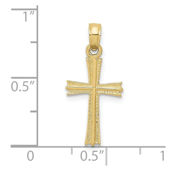 10K Yellow Gold Solid Polished Textured Medium Budded Cross Pendant