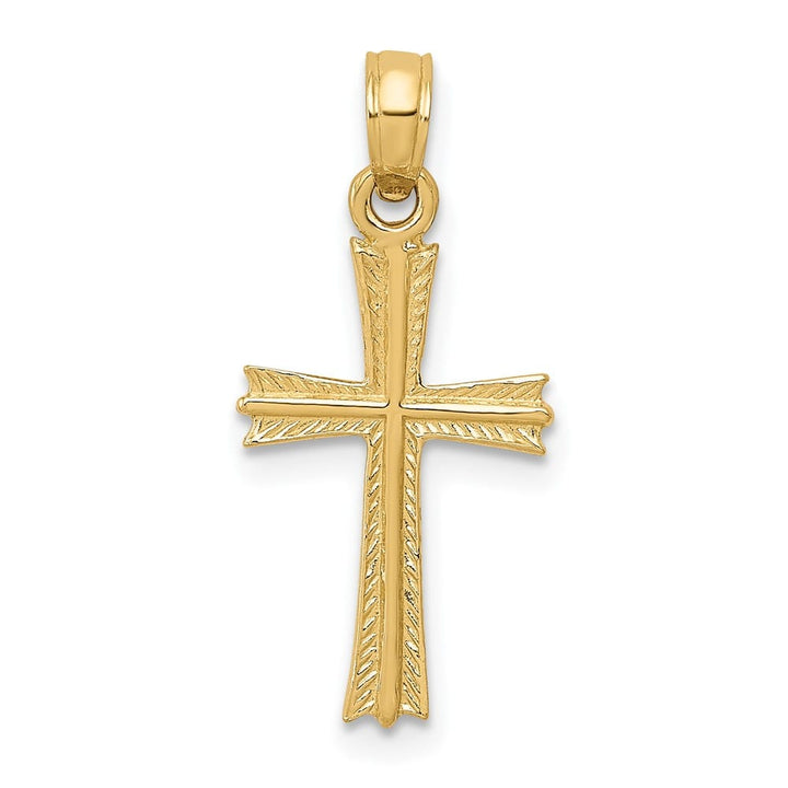 10K Yellow Gold Solid Polished Textured Medium Budded Cross Pendant
