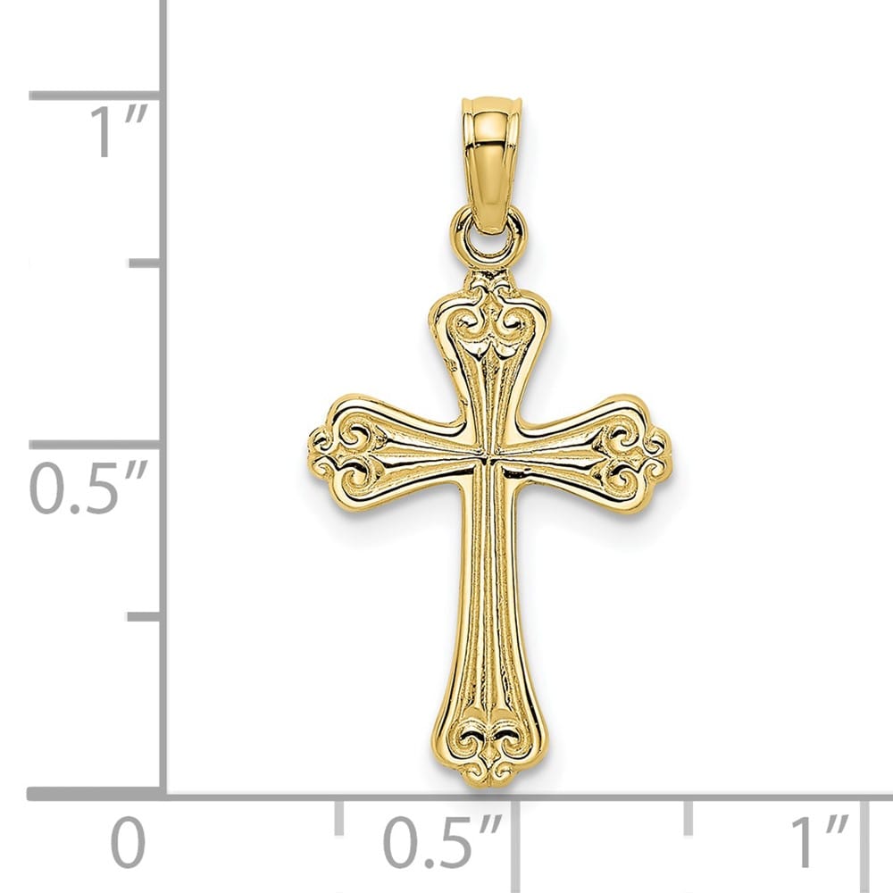 10K Yellow Gold Solid Polished Textured Medium Cross Charm
