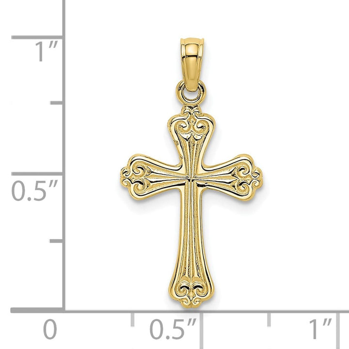 10K Yellow Gold Solid Polished Textured Medium Cross Charm
