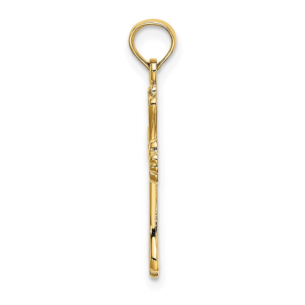 10K Yellow Gold Solid Polished Textured Medium Cross Charm