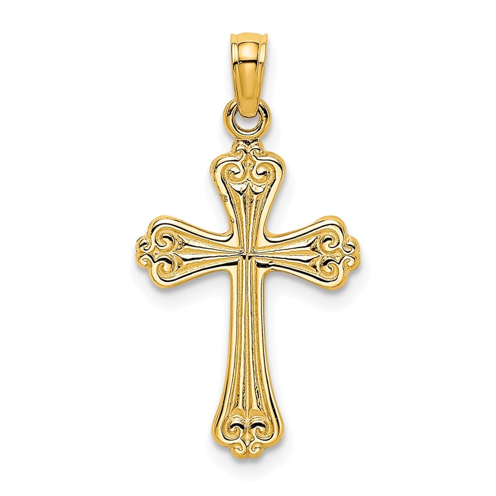 10K Yellow Gold Solid Polished Textured Medium Cross Charm