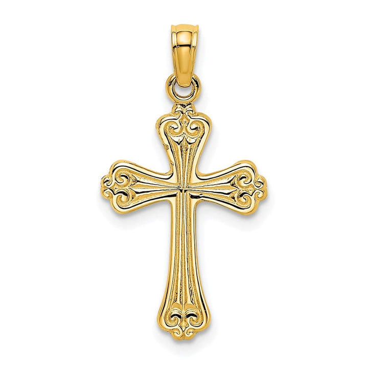 10K Yellow Gold Solid Polished Textured Medium Cross Charm