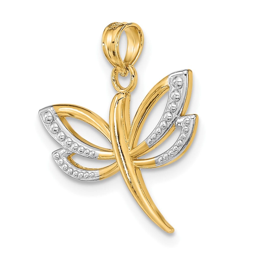 10K Yellow Gold Solid Polished Textured Medium Dragonfly Charm