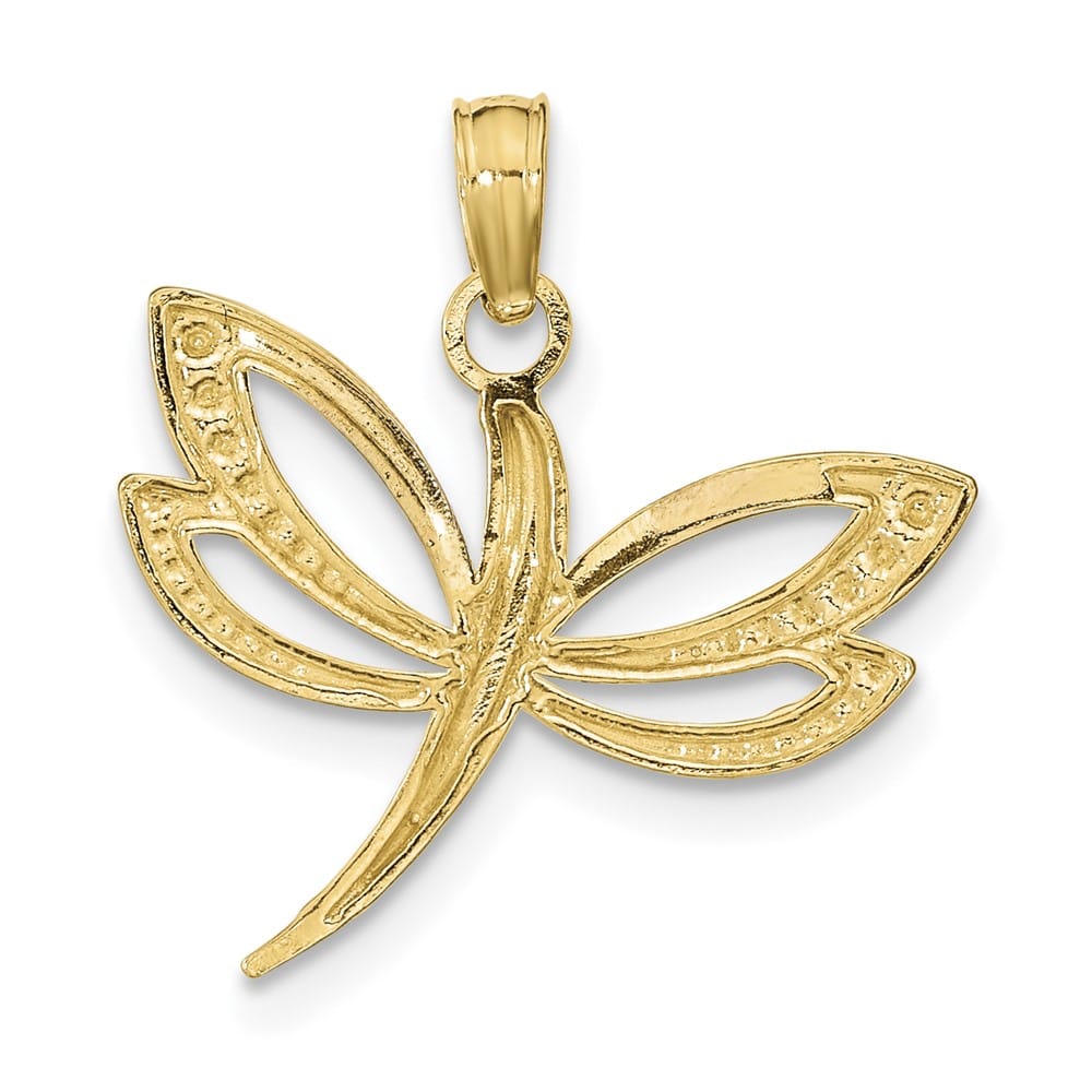 10K Yellow Gold Solid Polished Textured Medium Dragonfly Charm