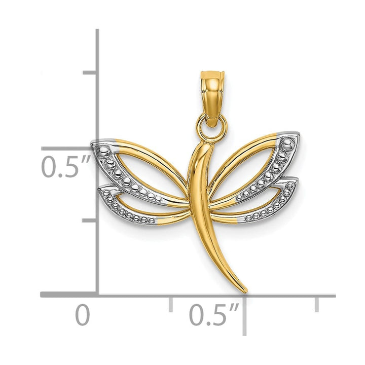 10K Yellow Gold Solid Polished Textured Medium Dragonfly Charm
