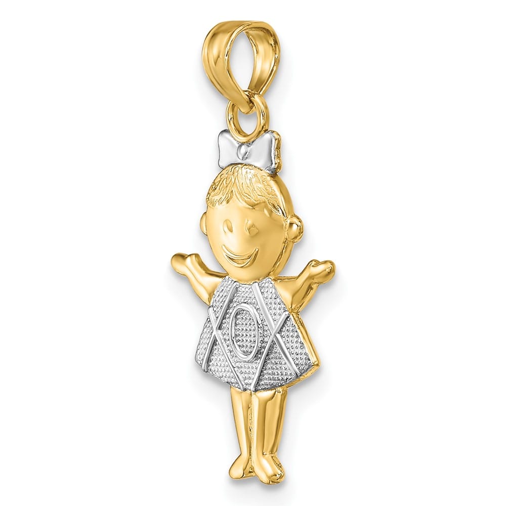 10K Yellow Gold Solid Polished Textured Medium Girl Charm