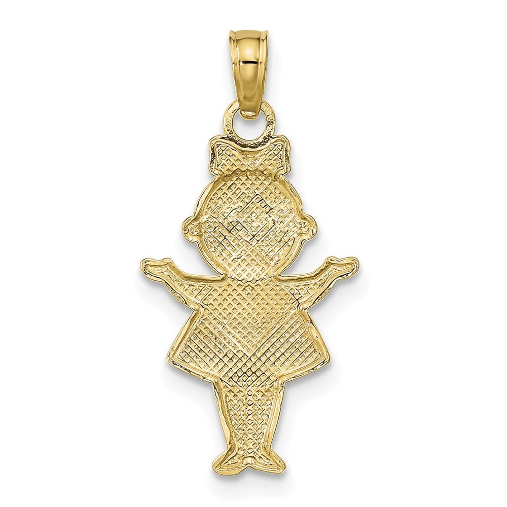 10K Yellow Gold Solid Polished Textured Medium Girl Charm