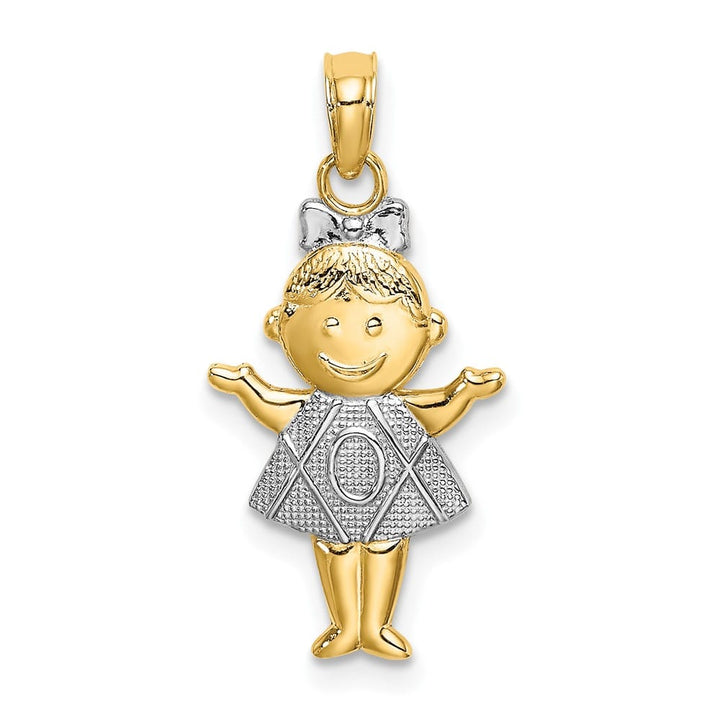 10K Yellow Gold Solid Polished Textured Medium Girl Charm