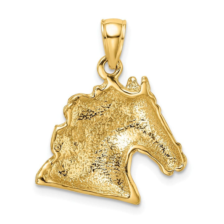 10K Yellow Gold Solid Polished Textured Medium Horse Head Charm