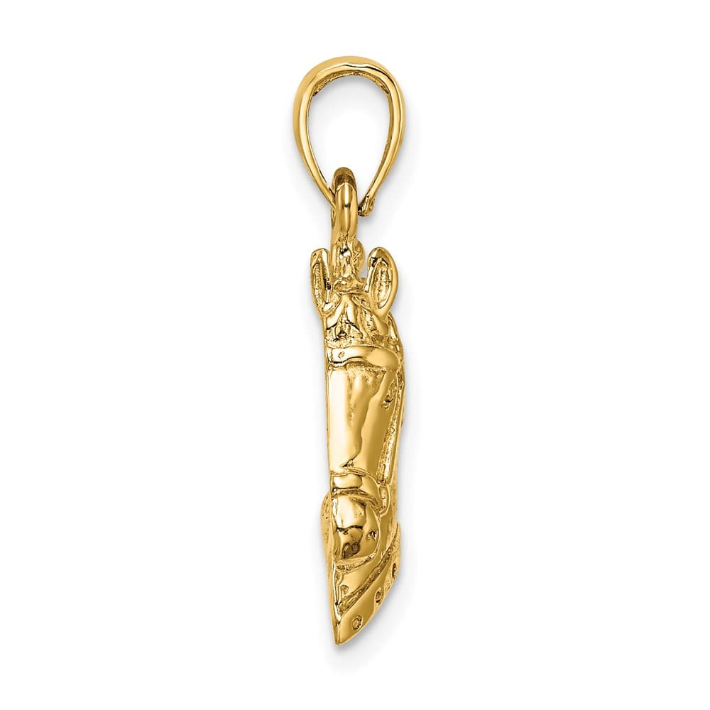 10K Yellow Gold Solid Polished Textured Medium Horse Head Charm