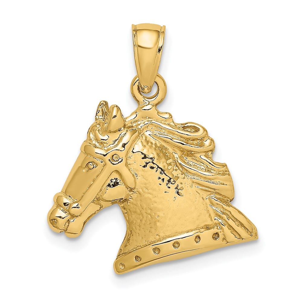 10K Yellow Gold Solid Polished Textured Medium Horse Head Charm