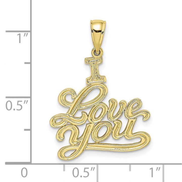 10K Yellow Gold Solid Polished Textured Medium I Love You Pendant