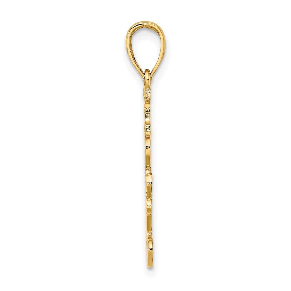 10K Yellow Gold Solid Polished Textured Medium I Love You Pendant