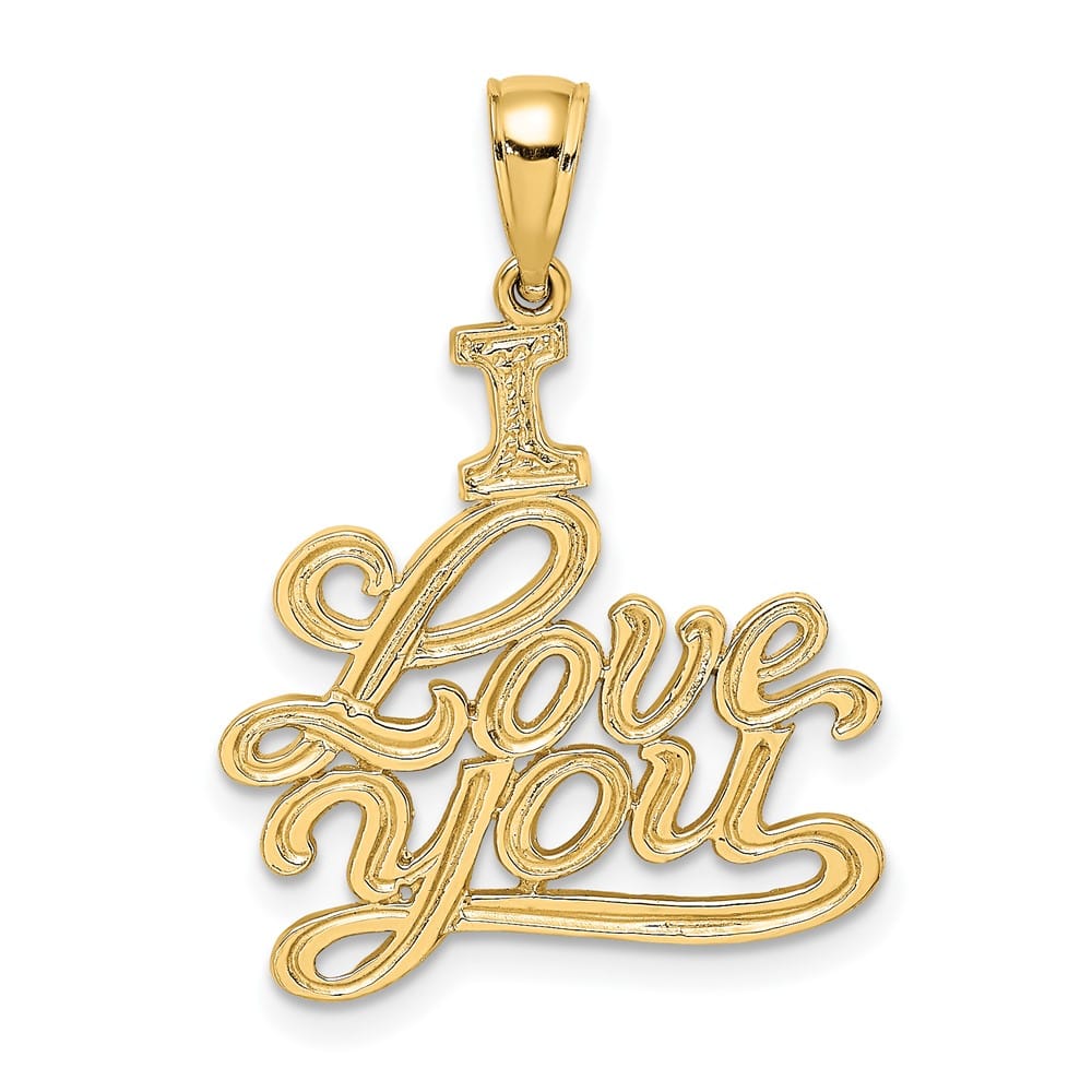 10K Yellow Gold Solid Polished Textured Medium I Love You Pendant