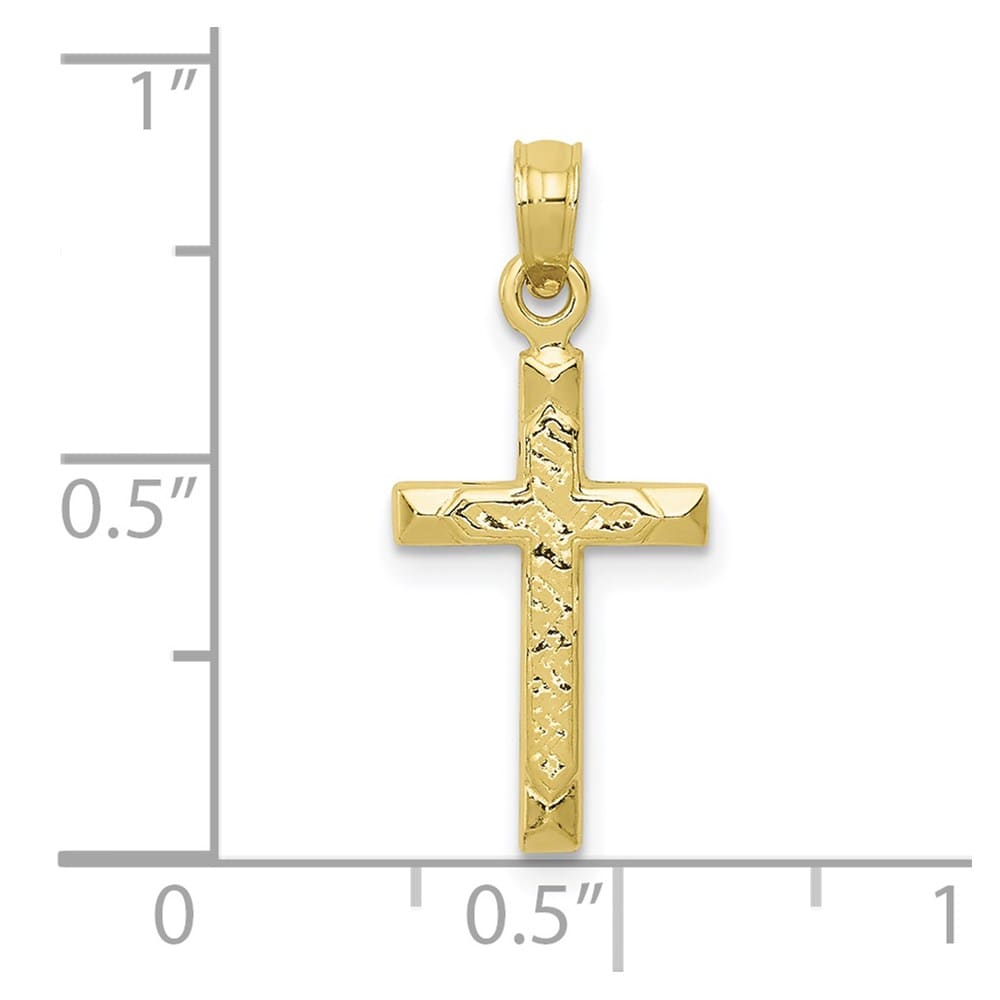 10K Yellow Gold Solid Polished Textured Medium Latin Cross Pendant