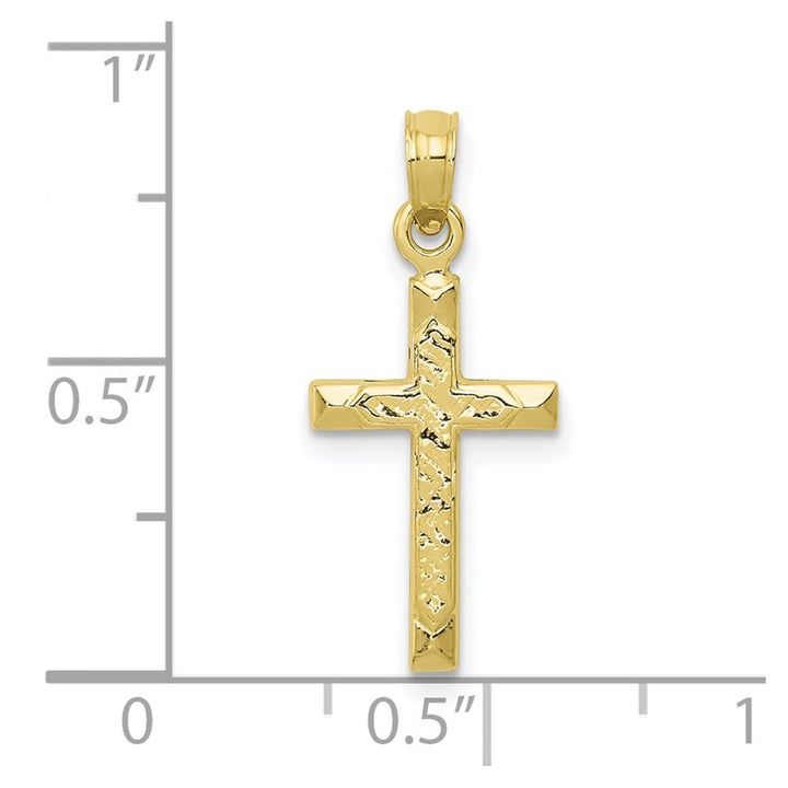 10K Yellow Gold Solid Polished Textured Medium Latin Cross Pendant
